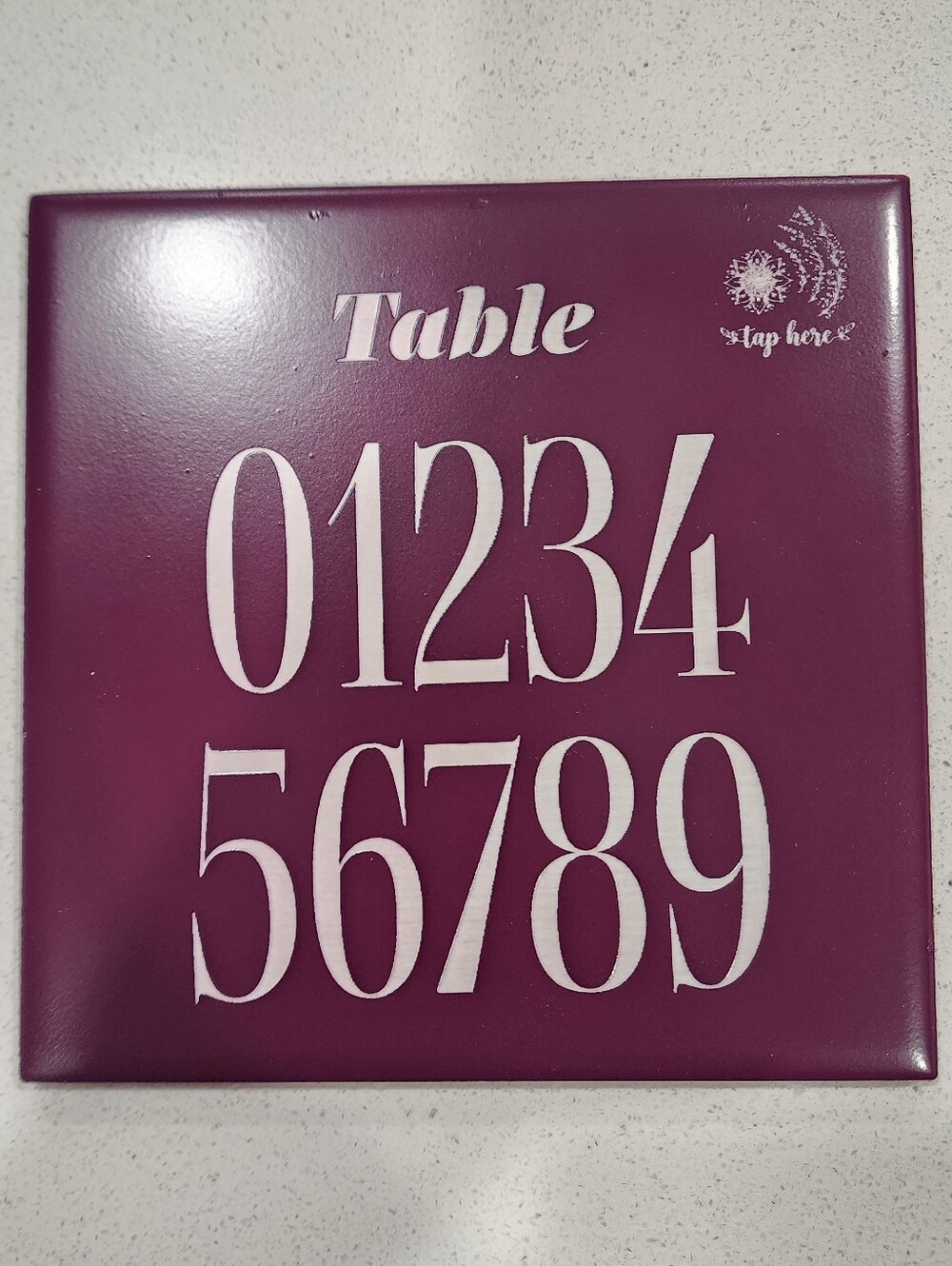 Custom Table Numbers with NFC Chip, Engraved Ceramic Tile 6x6, Wedding or Party